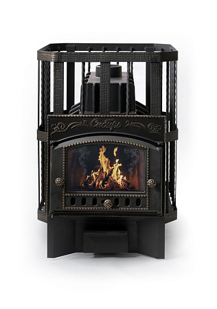 Печь банная чугунная "Сибирь-32" Каминная дверца "Сибирь" (Сетка)